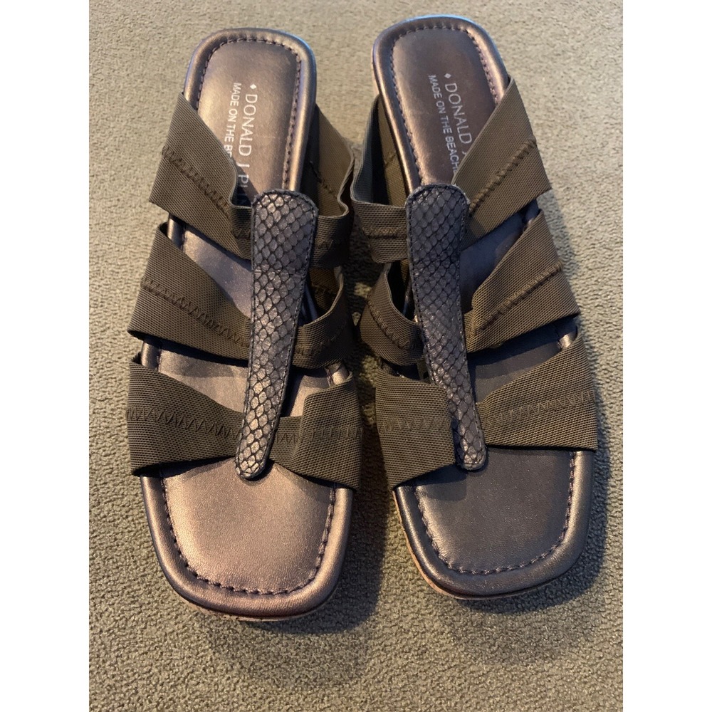 Donald J. Pliner Gold Leather Nylon Slip On Wedge Sandals Size 8 (TD)